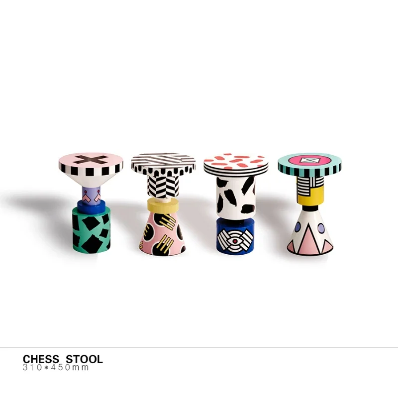 Nordic Art Painted Chess Stool Creative Handmade Small Round Table Colorful Internet Celebrity Photography Props Home Furniture