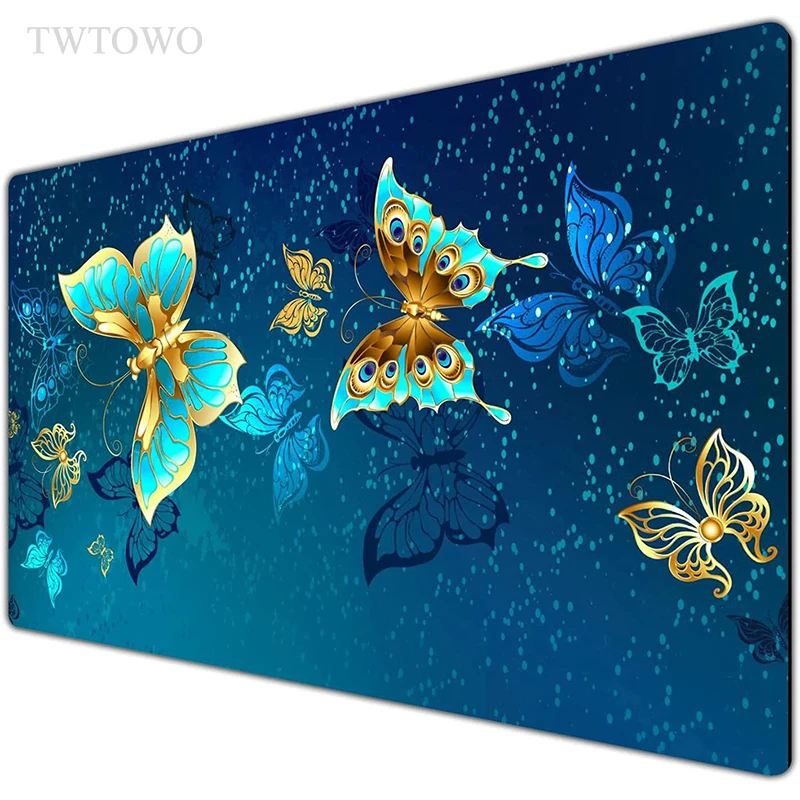Azul borboleta mouse pad gamer xl casa novo personalizado grande mousepad xxl teclado anti deslizamento tapete macio mesa de escritório