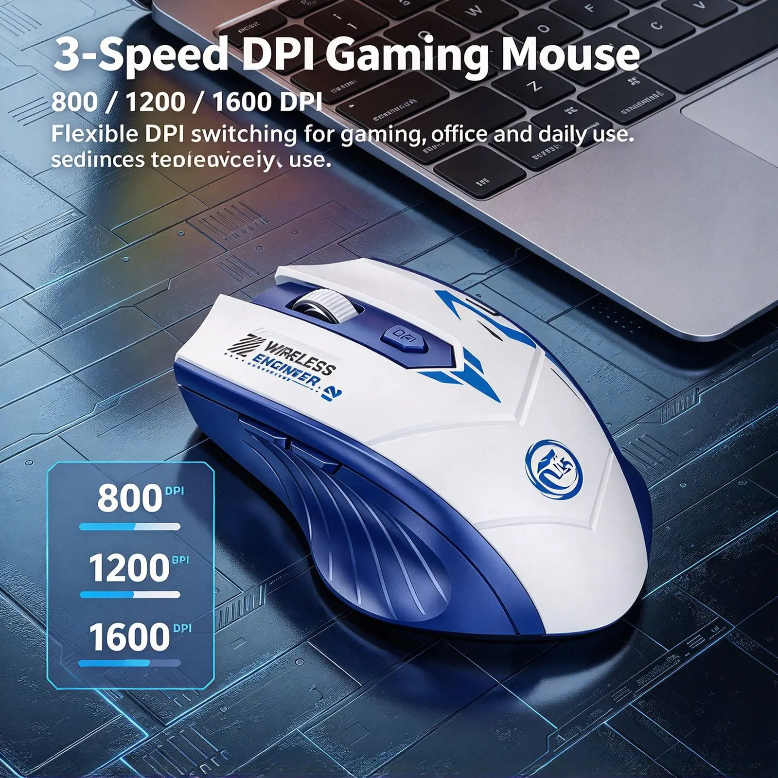 Wireless Bluetooth Gaming Mouse 2.4G Dual Mode 1600 DPI 6 Buttons Type-C Rechargeable Ergonomic Silent Mice for PC Laptop MAC 4