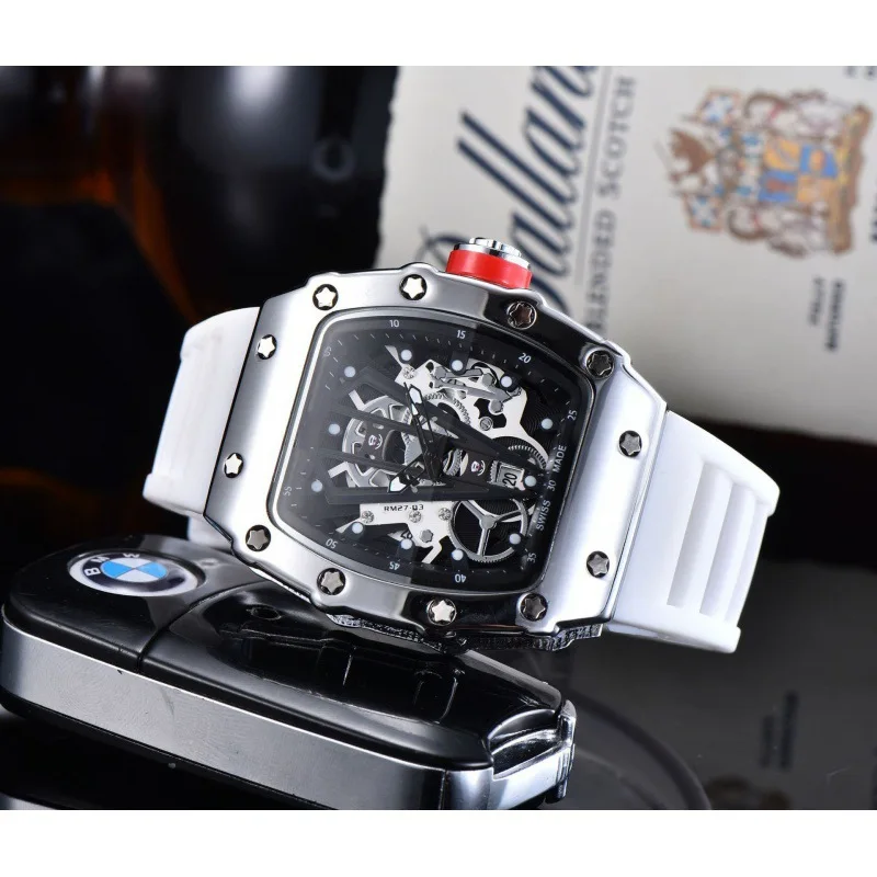 

2025 Men's Skeleton Dial Quartz Watch - Silicone Ghost Head Barrel-Shaped Wristwatch, Waterproof Casual Sports Watch for Men