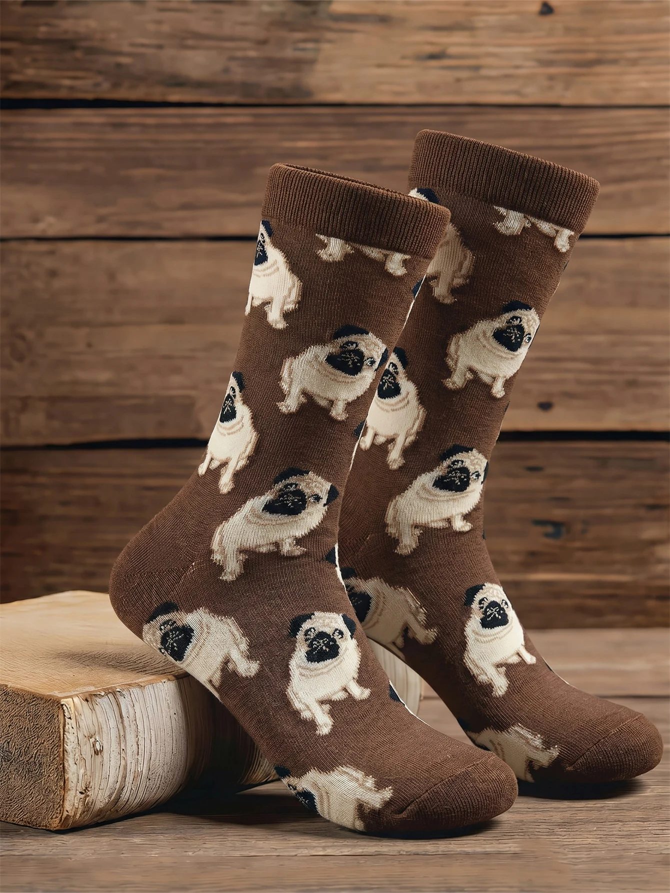 

Cute Dog Print Crew Cotton Socks Men Brown Funny Animal Socks for Women Men Casual Novelty Pet Lover Gift
