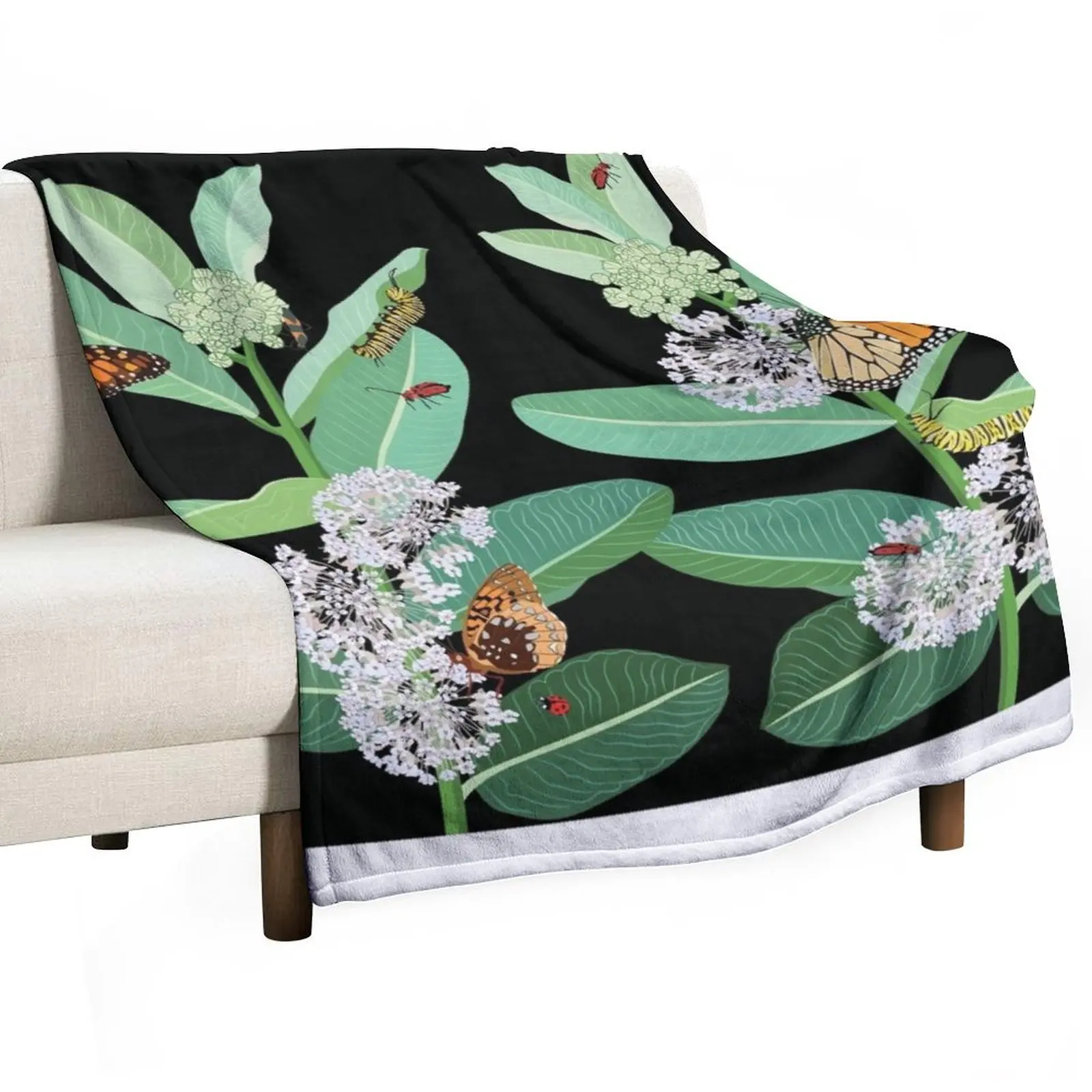 Monarch butterflies and milkweed Throw Blanket funny gift valentine gift ideas warm winter Furrys Blankets