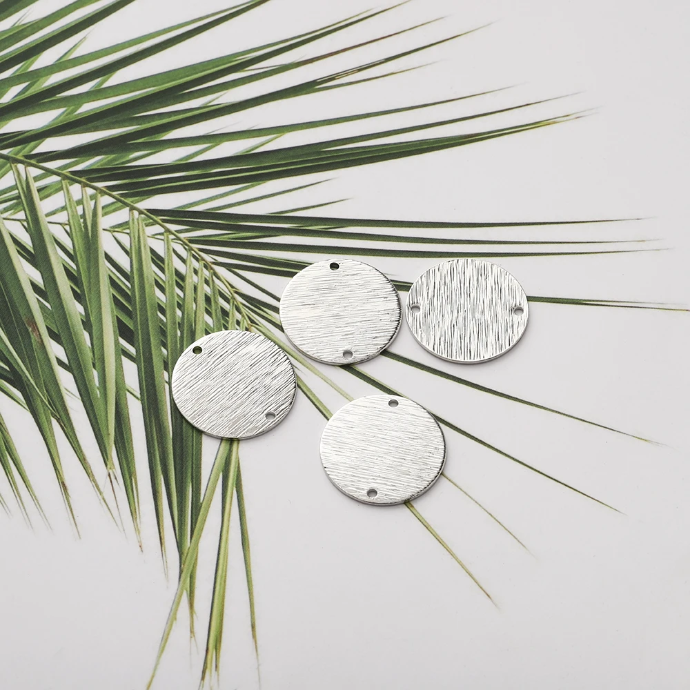 10Pcs Brass Flat Round Connectors 20mm Textured Blank Tag Links With 2 Holes For DIY Earrings Necklace Bracelet Making Supplies