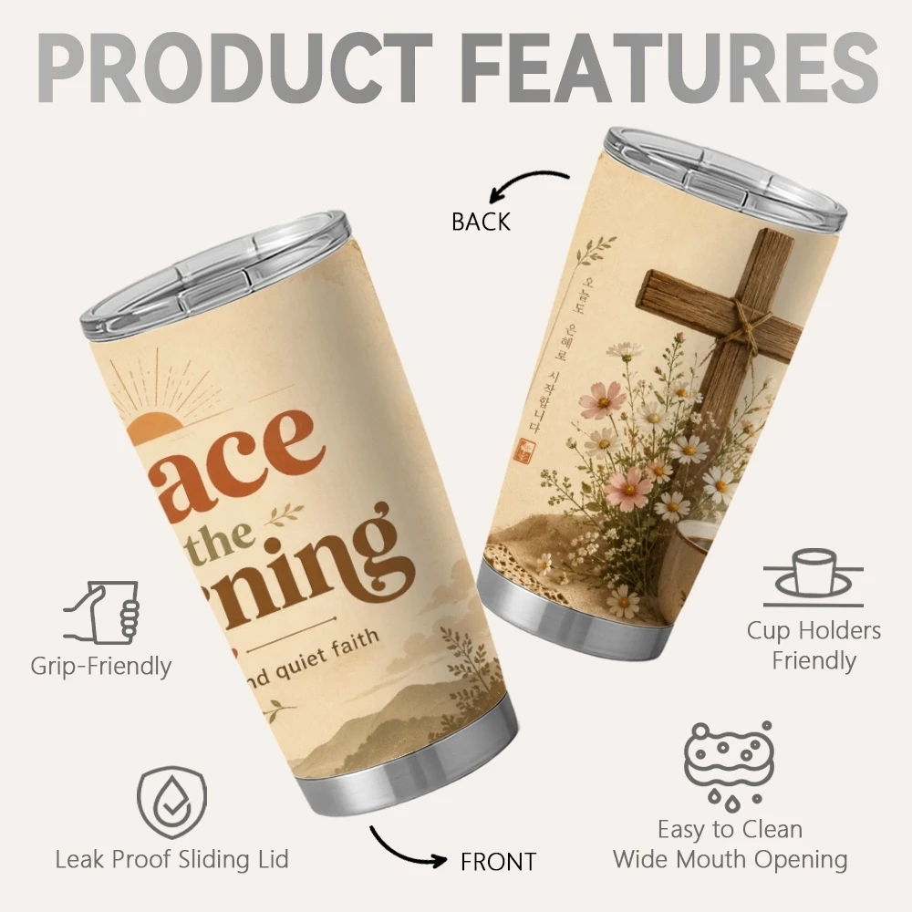 Faith Coffee Floral Quote Prints Vacuum Flasks 20oz Insulated Coffee Tumbler With 2 Lids Reusable Straw Wall Stainless Steel Cup
