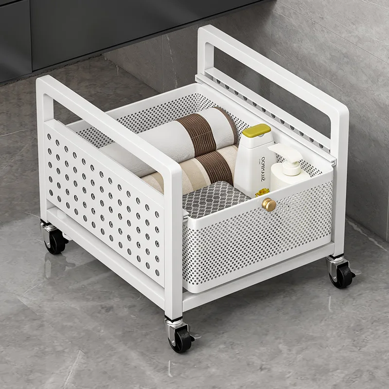 Dirty clothes basket under bathroom cabinet Movable with wheel rack trolley Simple wind toilet Multi-layer sundries storage