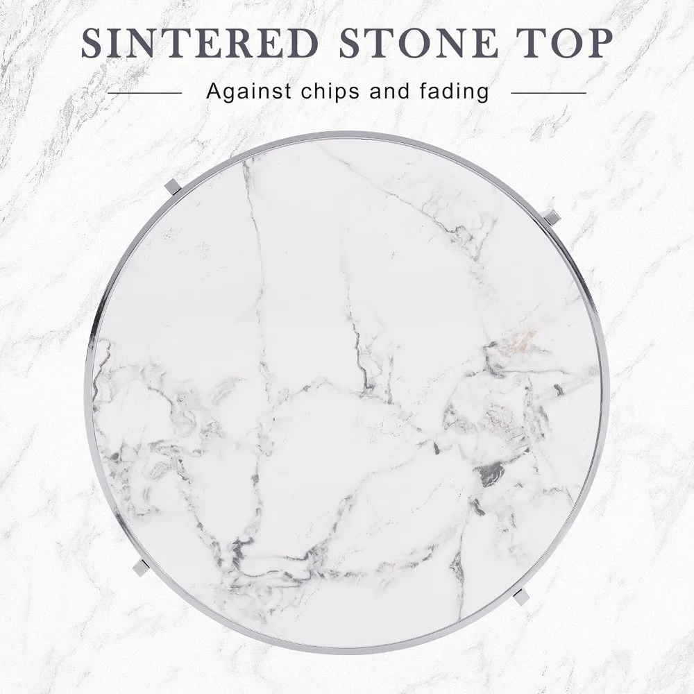 طاولة قهوة مستديرة من الحجر الملبد - طاولة قهوة مركزية دائرية LifeSky مقاس 32 بوصة بإطار معدني - طاولات قهوة دائرية حديثة #4