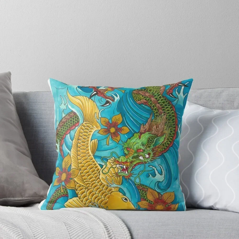 Japanese Dragon and Koi tattoo style Throw Pillow Room decorating items Sofa Cushions Cover pillow