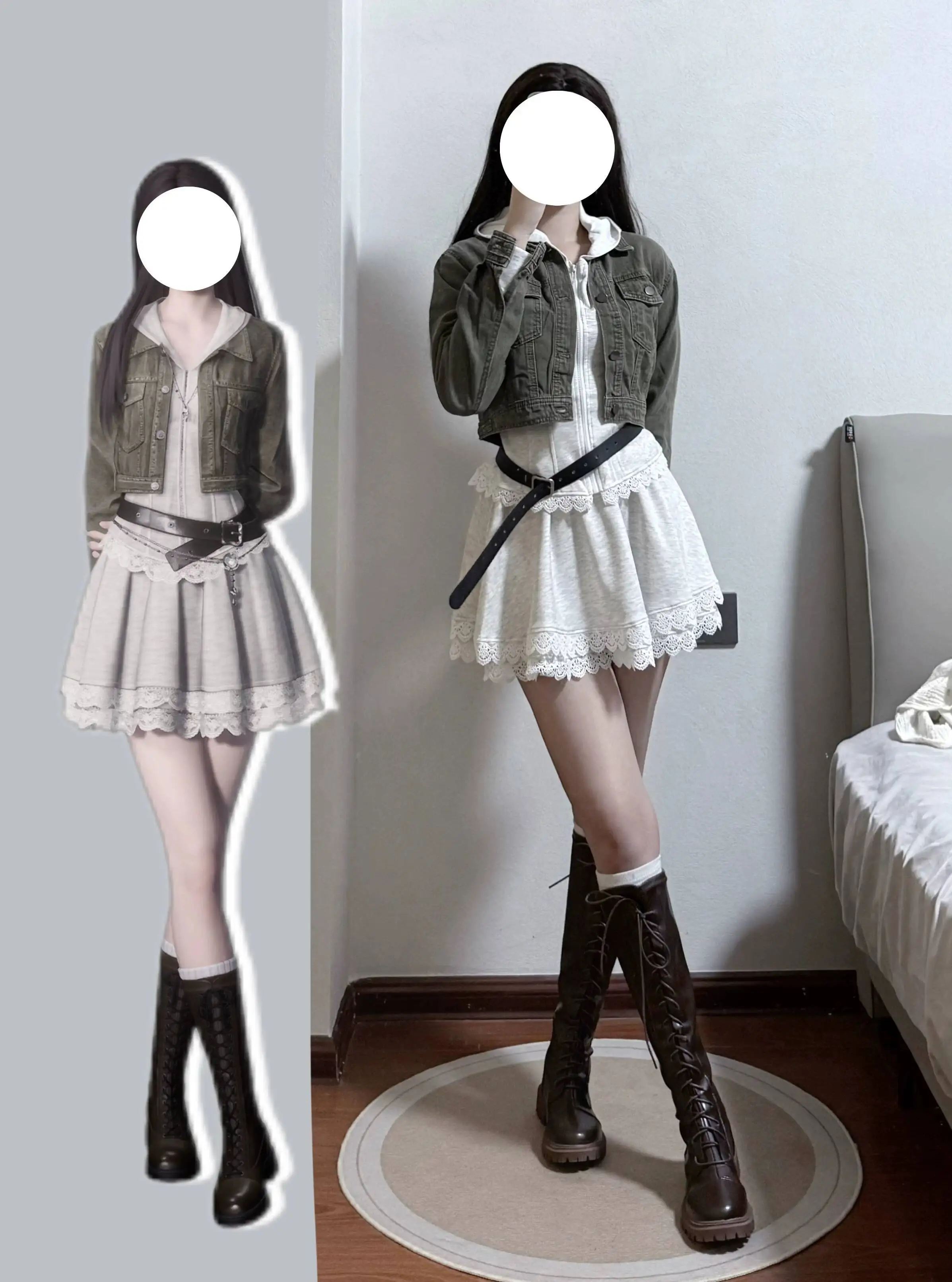 Neue Love And Deepspace Heroine Damen-Jeansjacke in Grün, Elegant wie eine Melodie, Kurzer Stil für Fiesta und Halloween Cosplay