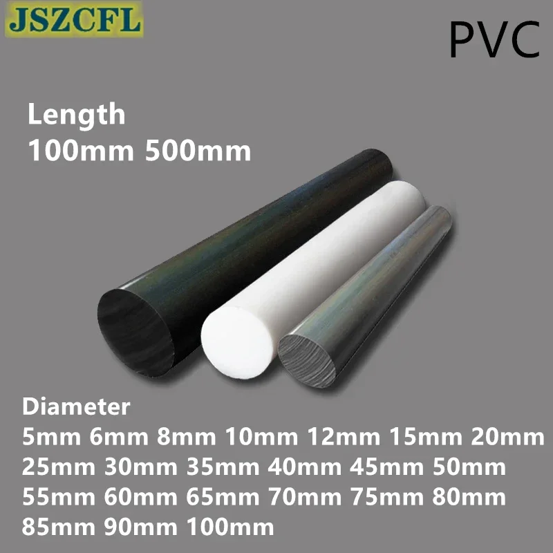 Plastic PVC Round Rod Bar White Gray Black Diameter 5/8/10/12/20/30/40/45/50/55/60/70/80/90/100mm for DIY Tools Length 100/500mm