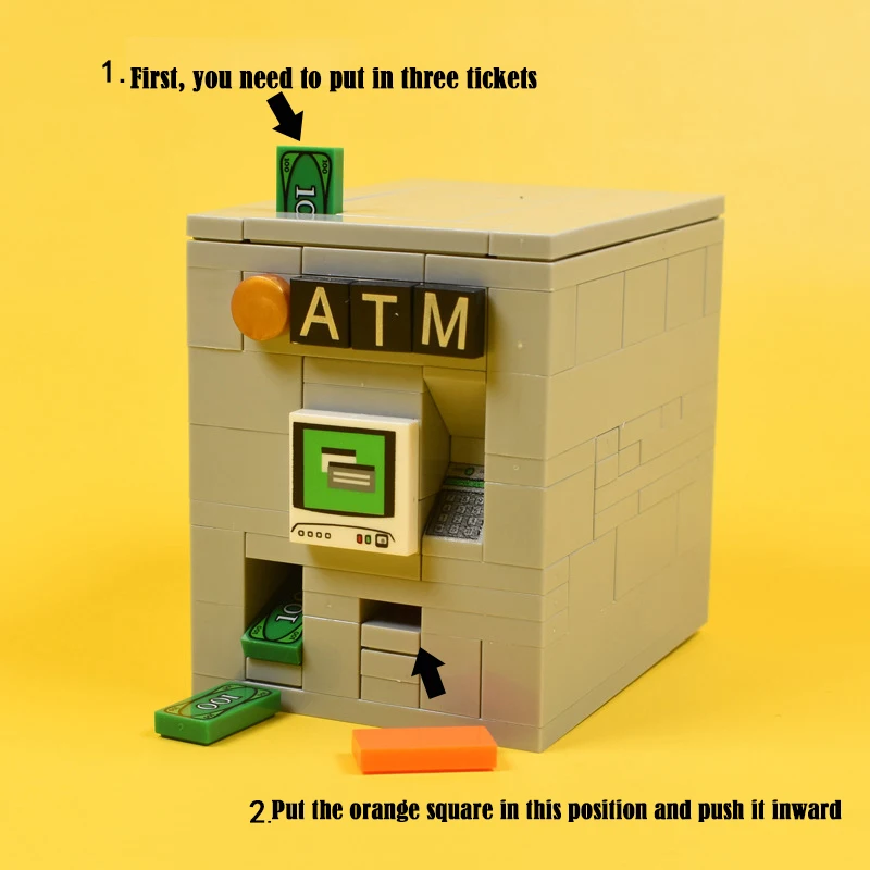 MOC City ATM Safe Box Building Blocks Street View Money Drink Beverage Machine Cash Dispenser Furniture Supermarket Bricks Toys