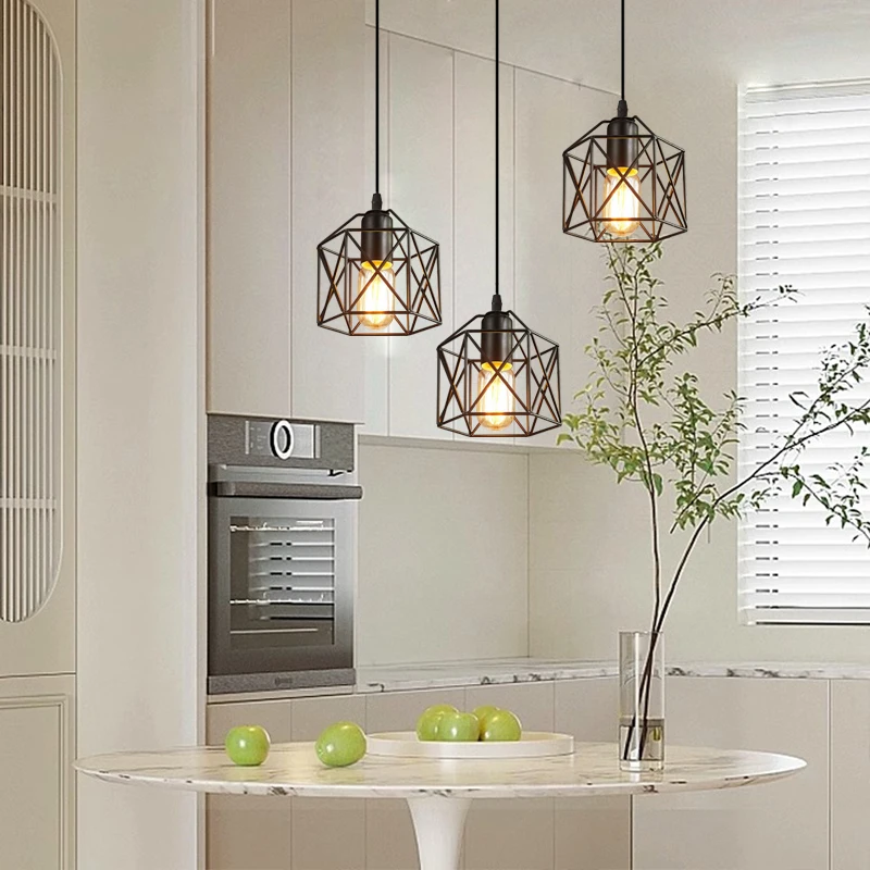Vintage Pendant Lamp 3 head Hanging Lamp Ceiling Chandelier Metal Shade E27 Black, suitable for living room, dining room image 5