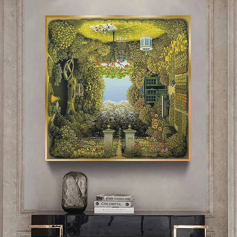 Surreal Artwork Abstract Art Canvas Printing Paintings Jacek Yerka Style 4 Side Garden Living Room Bedroom Home Decor