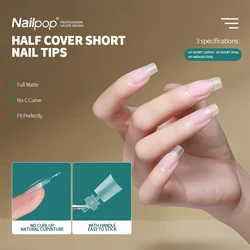 NAILPOP 150pcs Half Cover Short Fake Nail Tips Full Cover 15 Sizes for Nail Extension No C Curve False Nails Art Home DIY Salon