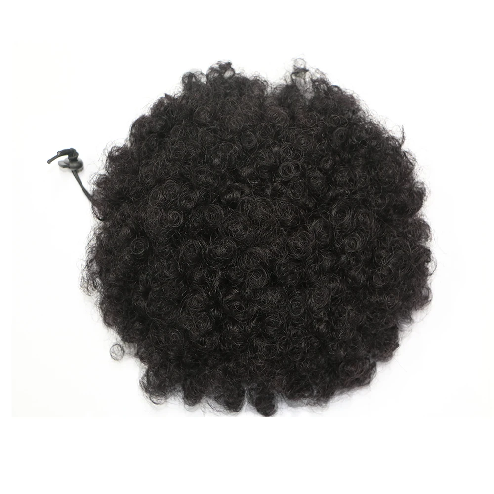 Afro Puff Kinky Curly Drawstring Pinytail Human Hair Buns Extensions Clip in Hair 4 - 8 Inch Natural Color For Black Women