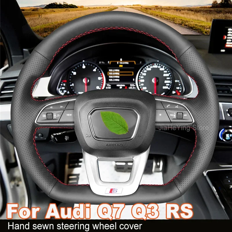 Hand sewn Non-slip Black Leather Suede Car Steering Wheel Cover For Audi Q7 Q3 RS F3 SQ5 FY SQ7 4M RS-Q8 SQ8 Interior Accessorie