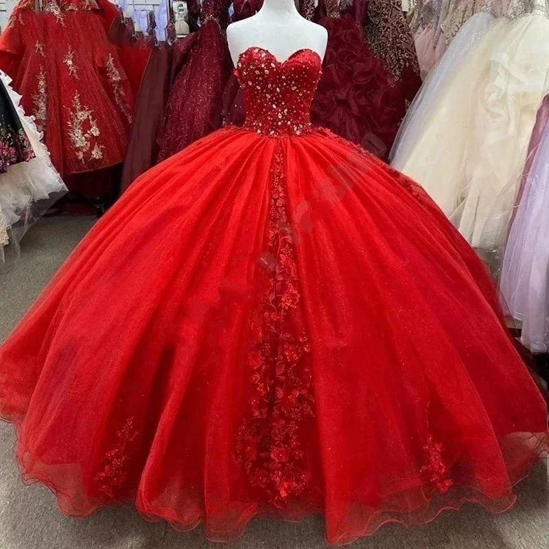 Rote Quince anera Kleider 15 Party Mode Applikation Tüll hochwertige Aschenputtel Prinzessin Geburtstags kleider plus Größe