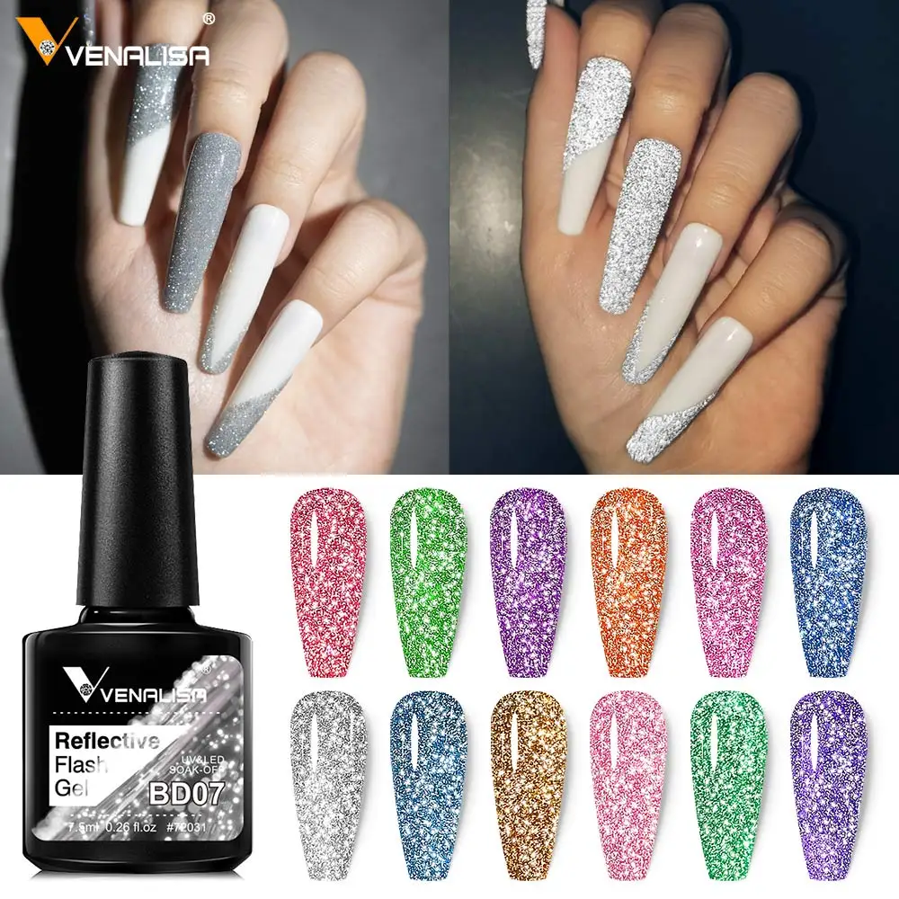 Venalisa Reflecterende Glitter Nail Gel Polish Pigment Nail Art Manicure Losweken Emaille Vakantie Sparkle Disco Gel