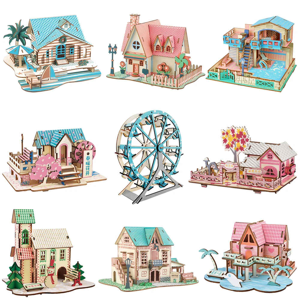 Feito à mão de madeira 3d quebra-cabeça jogo diy montado modelo de construção educacional brinquedo da primeira infância para crianças decoração do quarto presente