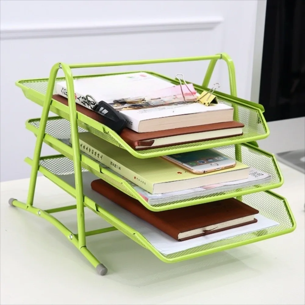 Metal Three-layer File Rack Drawer Style Wire Mesh Desktop Document Rack Paper Storage Rack Desktop Data Tray Literature