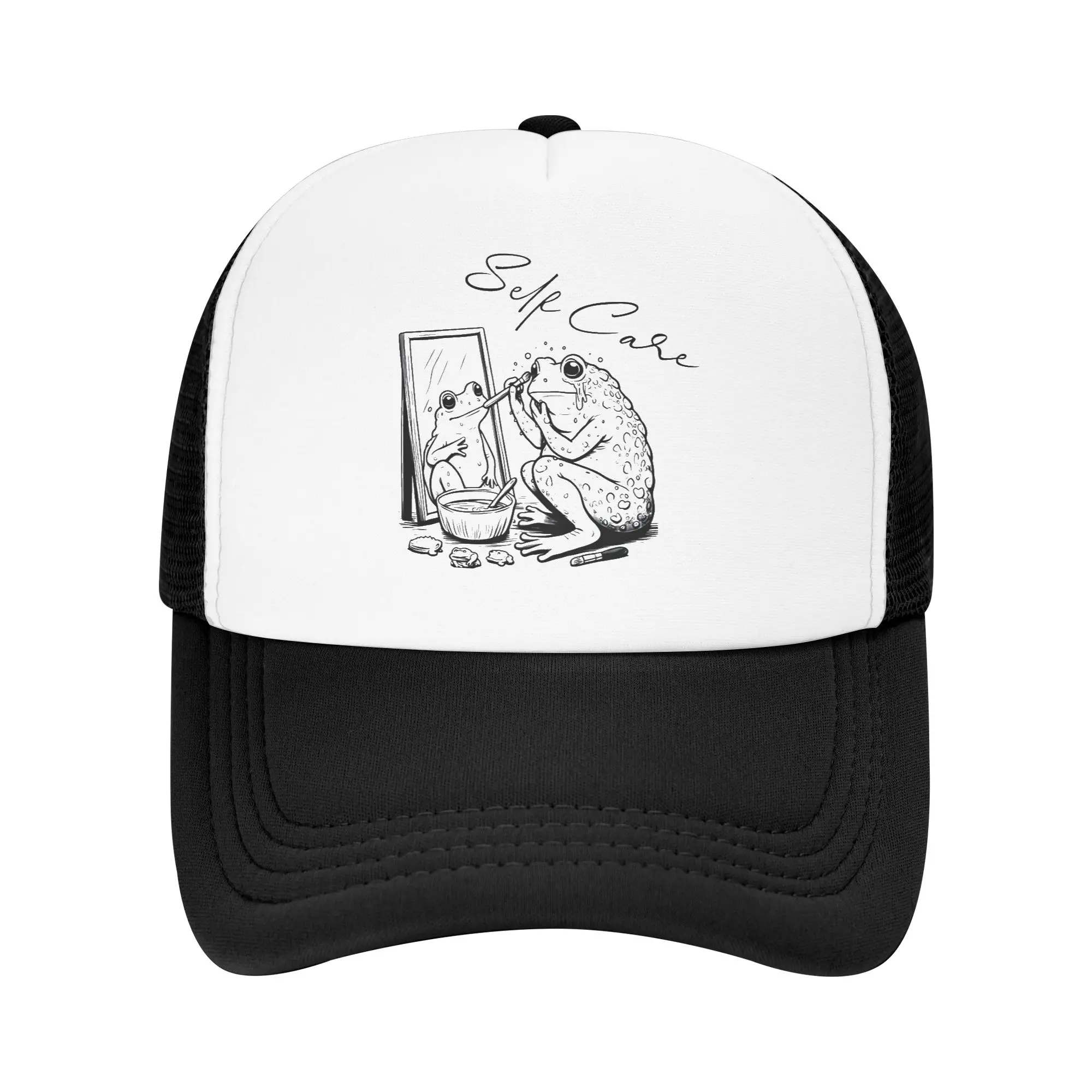 Adult Cottagecore Frog Trucker Hats Mesh Baseball Caps Polyester Frog Self Care Dad Hat Sun Caps Adjustable Sun Hats Summer