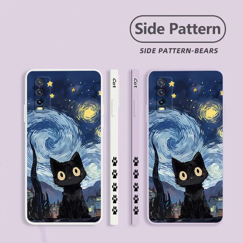Y20 Starry Cat Silicone Phone Case For VIVO Y20 Y20i Y21T Y20S Y21 V23 V22 V25E Y35 Y25 V76 Y200 Y38 S19 V30E Cover image 6