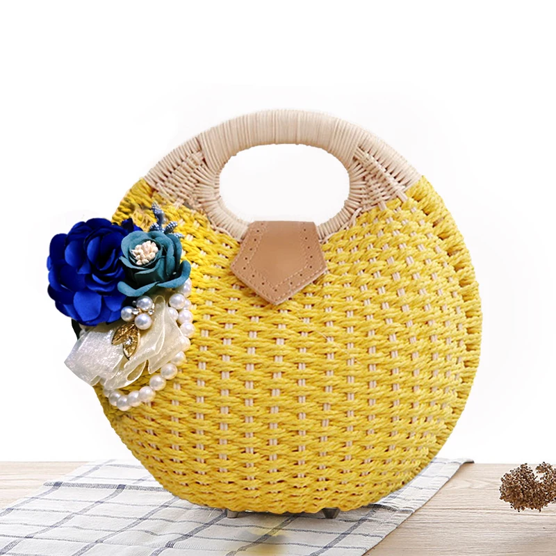 

Elegant Original Brand Sac De Luxe Femme Fashion Rattan Handbag with Flower,Aesthetic High End Women Wicker Sea Beach Wrist Bags