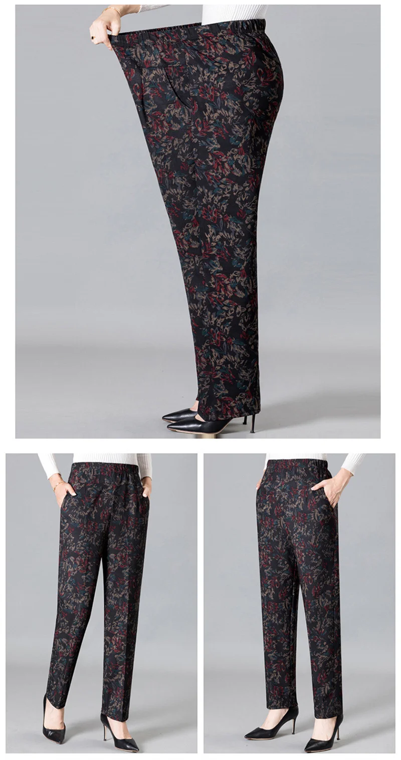 Extra Large Size 9XL Middle-aged Women Pants New Autumn Elastic High Waist Casual Trousers Winter Velvet Female Straight Pants
