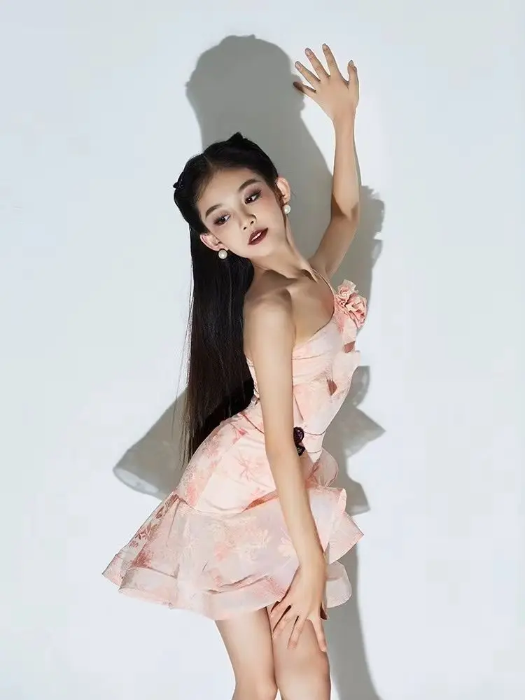 Robe de danse latine d'été pour filles, Costume de danse Rumba Samba Salsa pour enfants, robes de danse de salle de bal de compétition professionnelle, 2025