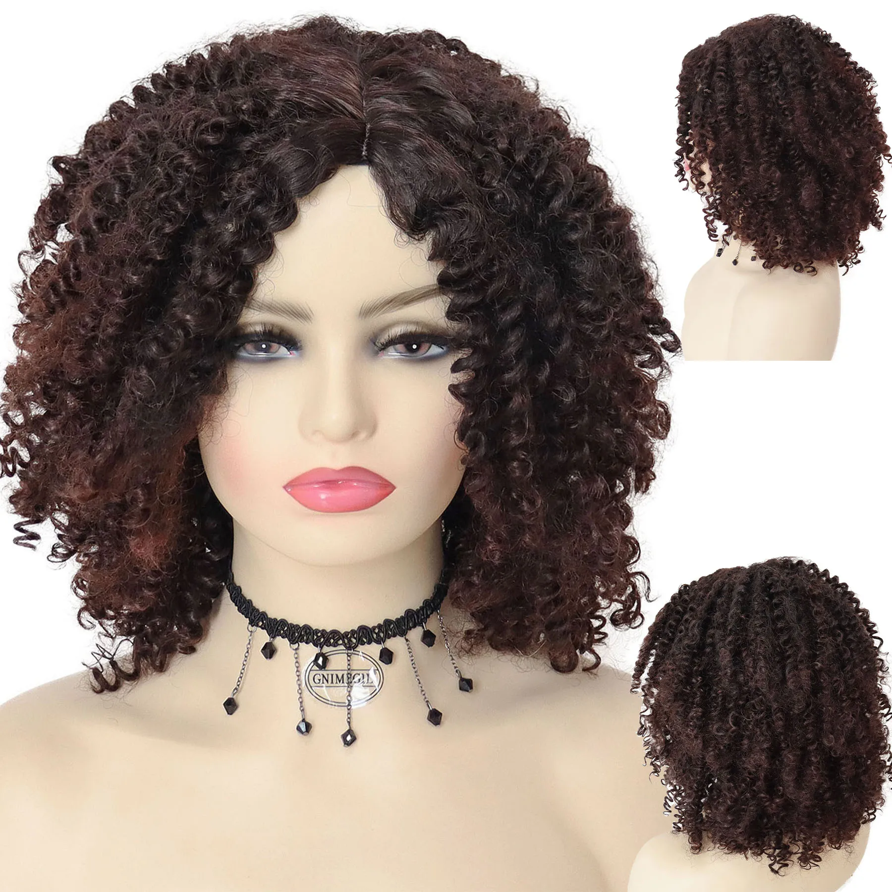 

Синтетические короткие афро-кудрявые смешанные коричневые парики для женщин, ежедневное использование, естественные прически, парик Colly, короткие пушистые волосы, термостойкие