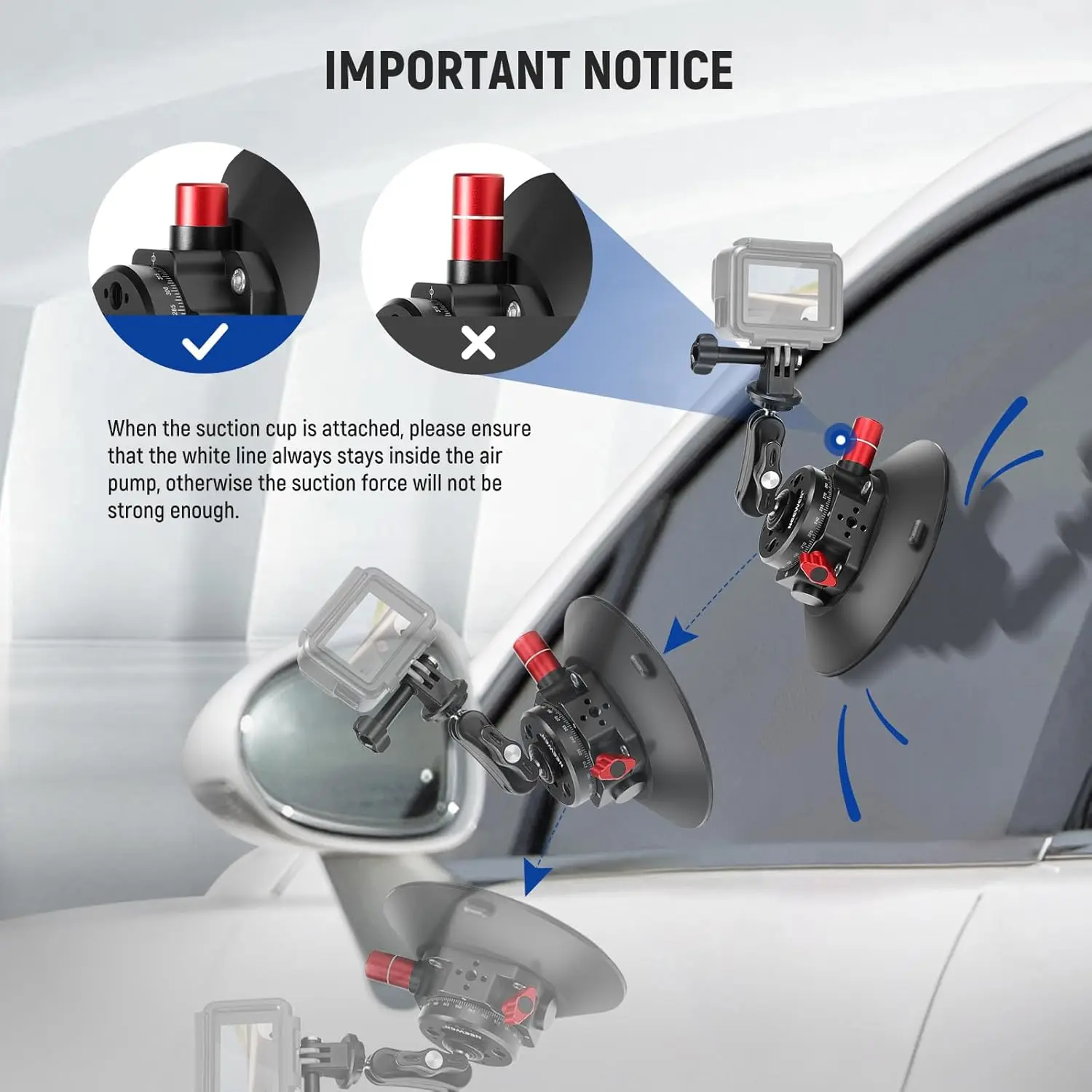 Neewer 6" Kamera-Saughalterung mit Kugelkopf, magischer Arm, Metall-Autohalterung für Kamera/Telefon, Luftpumpe, Vakuum-Saugnapf am Auto – Detail 9