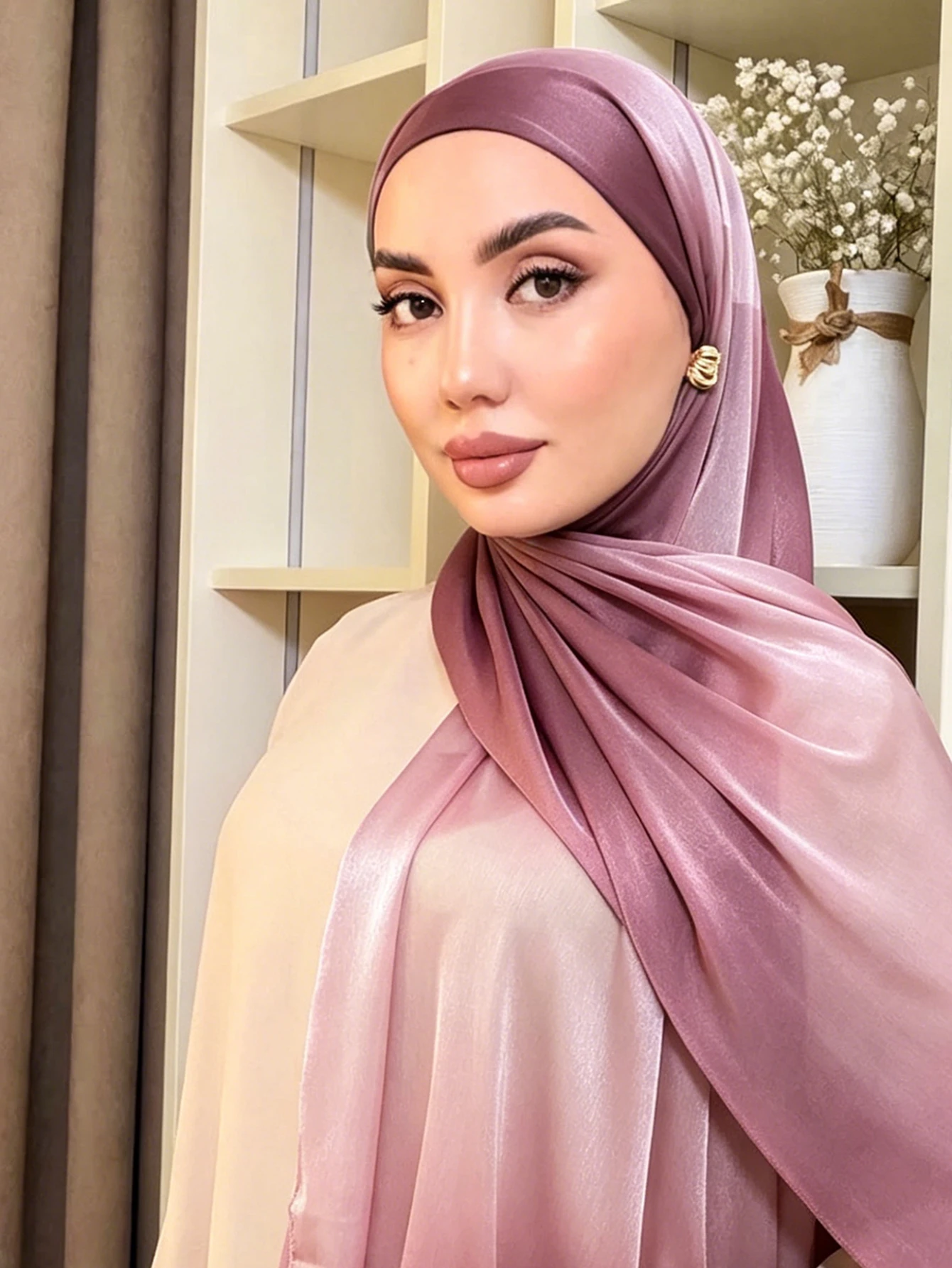 Shimmer Shiny Satin Hijab Crinkle Two-color Scarves Shawl Women Muslim Hijab Crepe Bandana Islamic Shimmer Silk Hijab