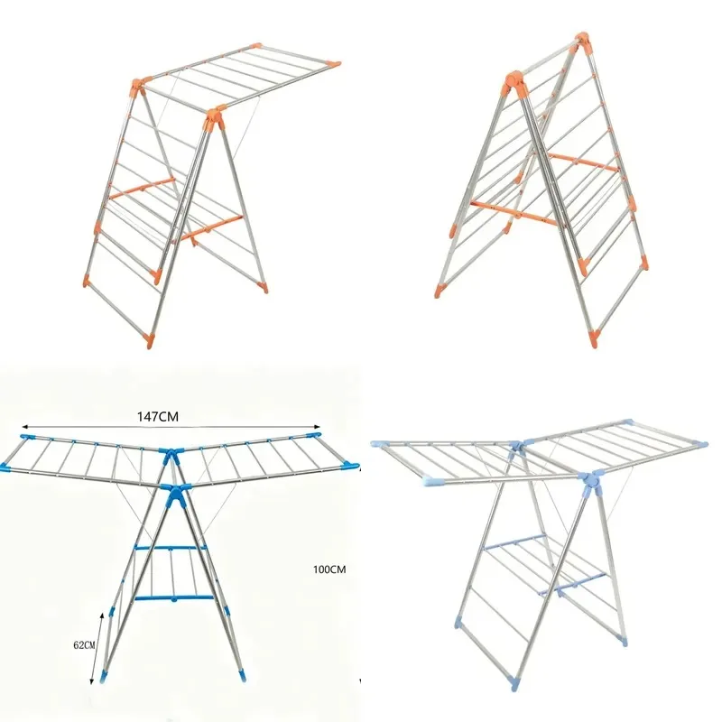 Portable Foldable Stainless Steel Drying Rack Heavy Duty Blue Plastic Sealed No Assembly Indoor Outdoor Use