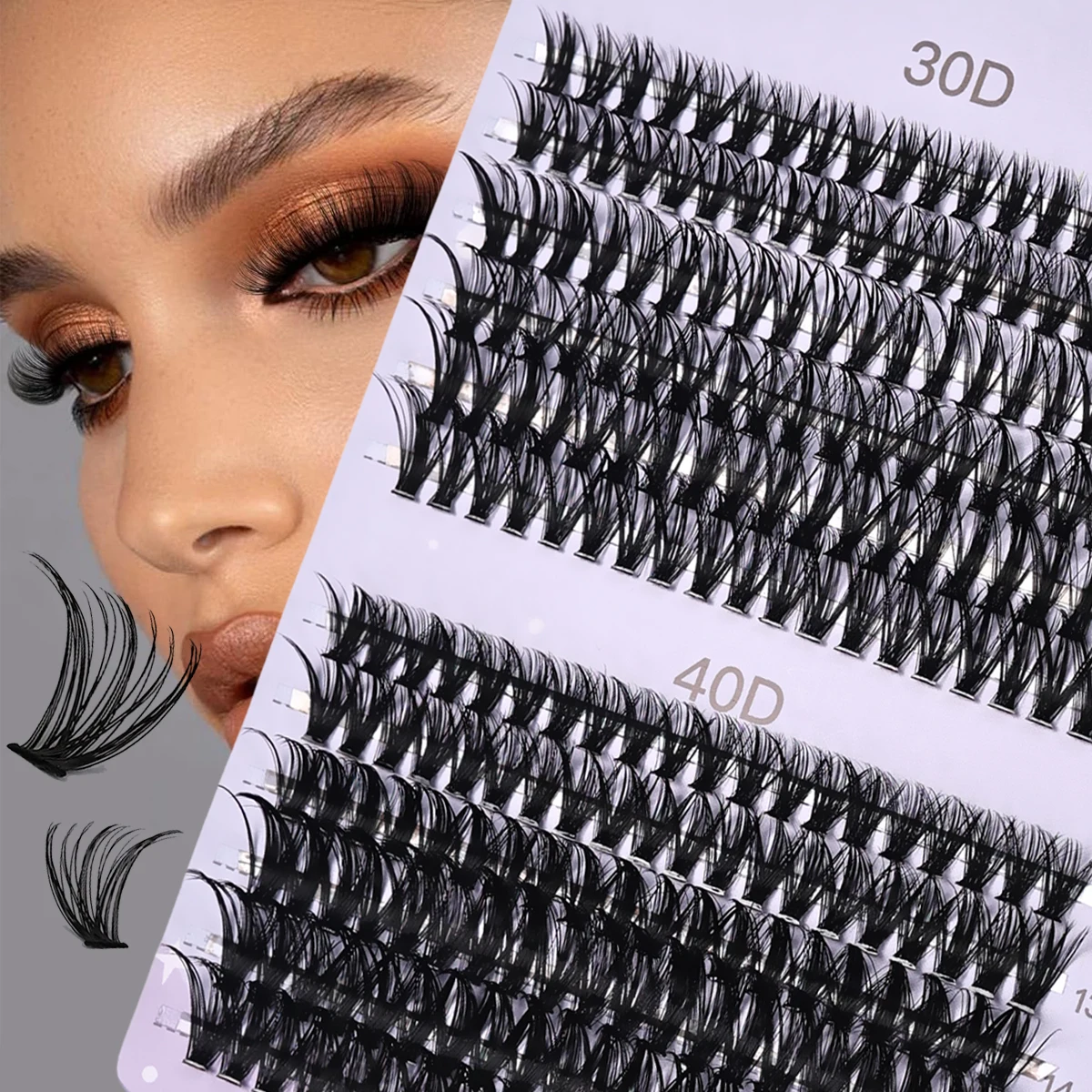 Natürliche Volumen-Cluster-Wimpern, 12 Reihen, 3D-Russischer Stil, 12–16 mm, 30/40D-Mix, einfach anzubringende Streifenwimpern für die Augenverlängerung
