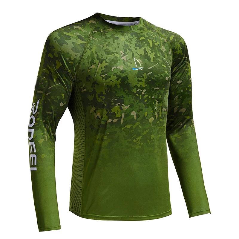 FEIYUE Men's Sun Protection T-shirts Camouflage UPF 50+ Long Sleeve Quick Dry Breathable Hiking Go Fishing Shirts UV-Proof TOPS