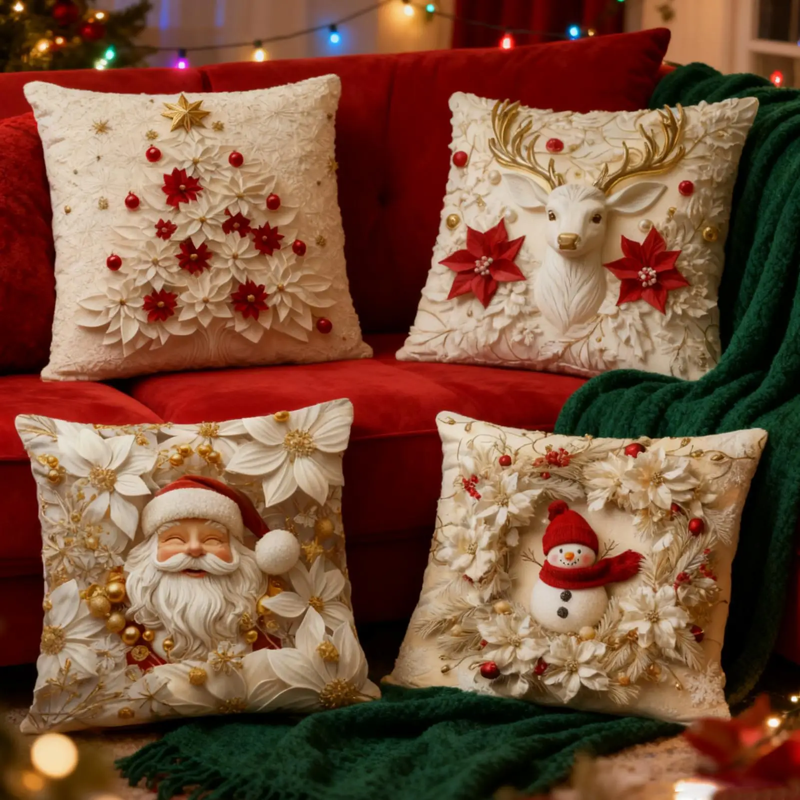 Throw Pillow Covers Farmhouse Christmas Modern 18x18Inch 4 Pieces Decorative Pillow Covers For Sofa For Home House Living Room
