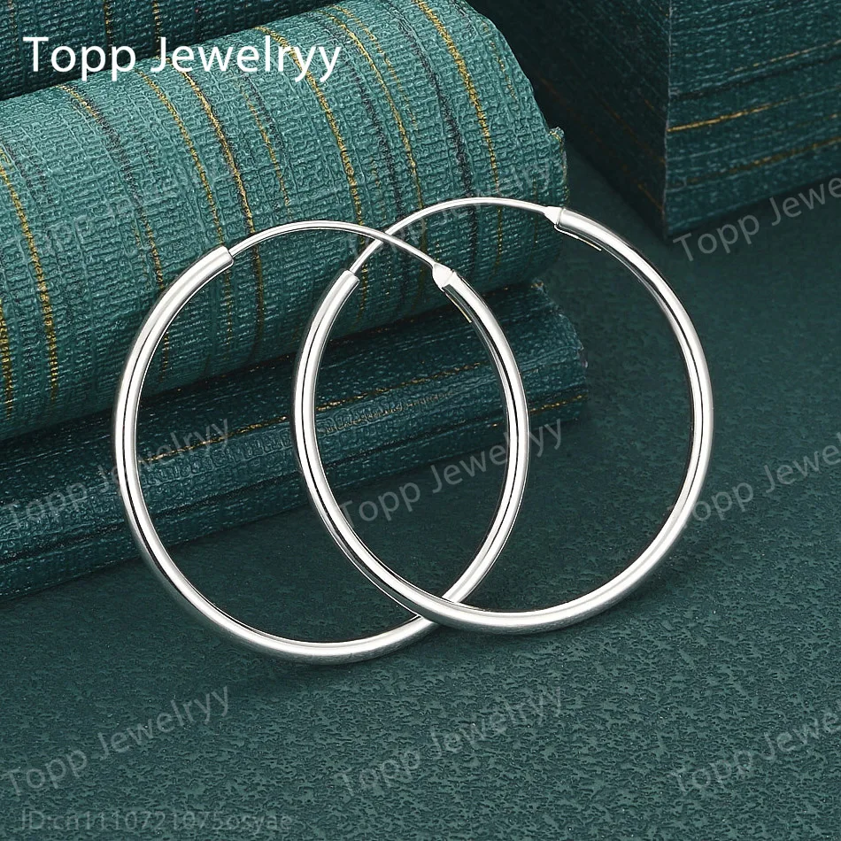 Elegant 925 Sterling Silver 35mm Simple Shiny Large Round Earrings Women's Fashion Charm Jewelry Wedding Gift