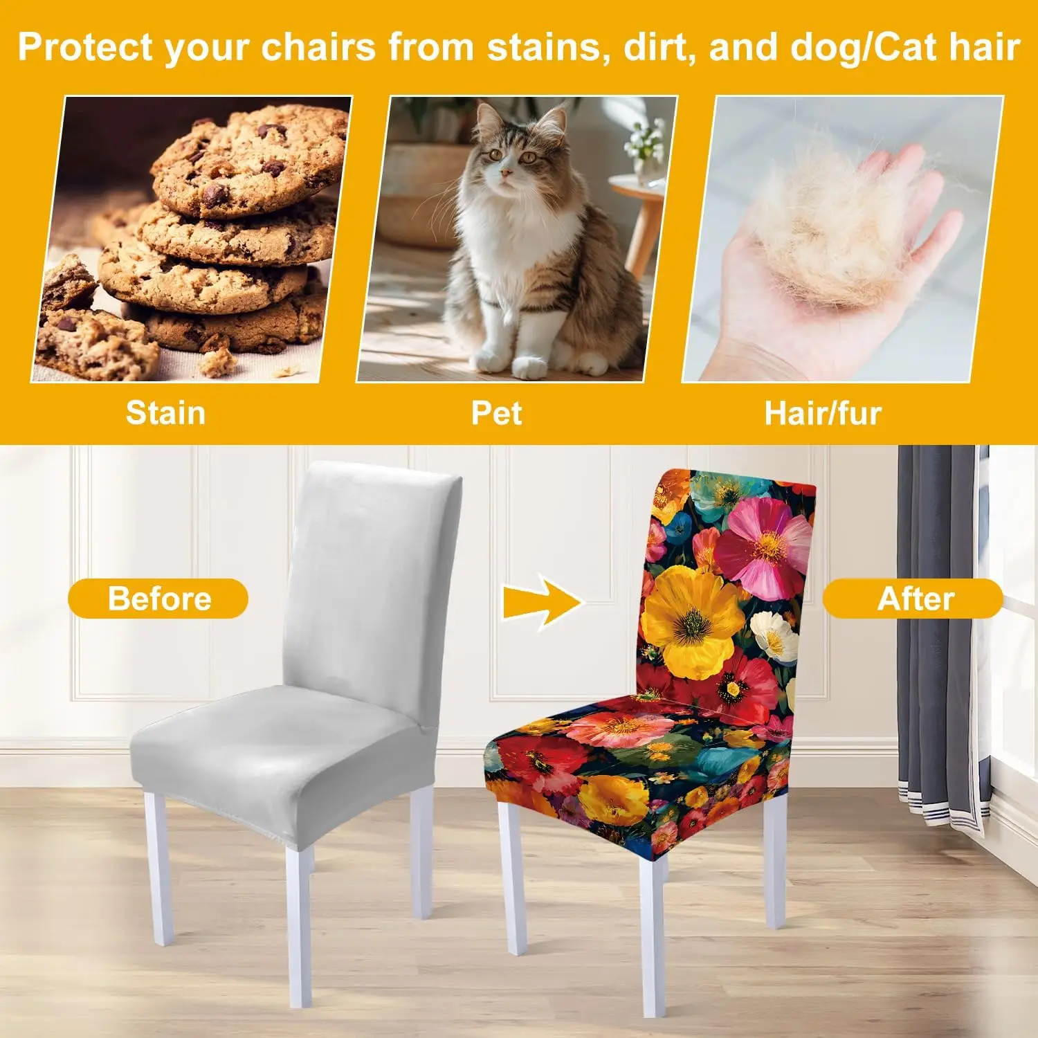 Colorful Oil Painting Poppy Chair Cover 1Pc, Stretch Removable Slipcover Anti-dust Seat Protector for Kitchen Wedding Party