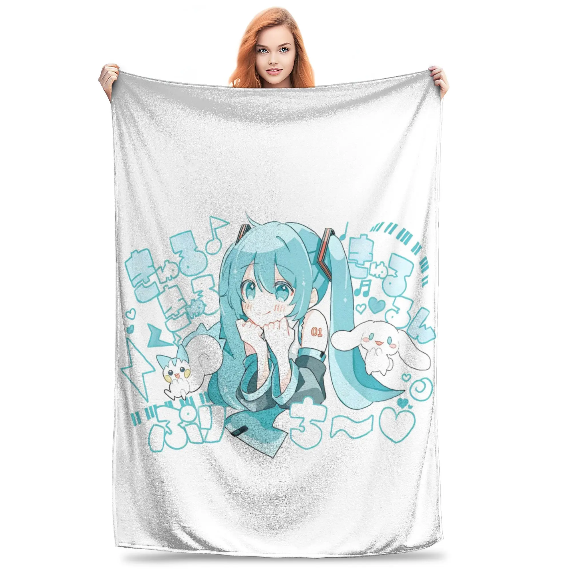 初音ミクアニメフリーススローブランケット、ボーカロイドガールブランケット、家庭用およびオフィス用、超ソフト寝具