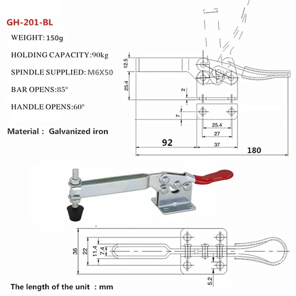 1 pçs 90kg braçadeira de alternância de fixação rápida mais longa GH-201BL/GH-201-B liberação rápida ferramenta para trabalhar madeira para peças de equipamentos de oficina