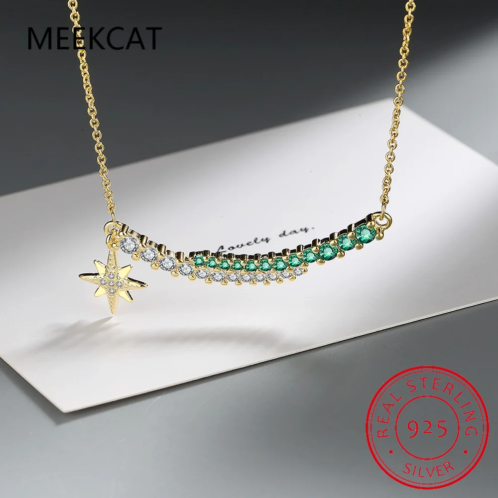 

0.9Ct Moissanite Star Chocker Necklace 925 Stelring Silver Women Emerald Brilliant Lab Diamond Smile Bar Pendant Party Jewelry