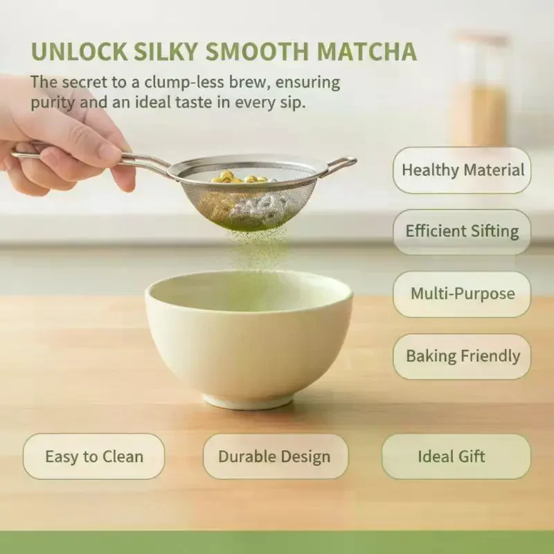 Stainless Steel Matcha Sifter: Rolling Beads Food-Safe Material Sieve Smooth Edge Flower Shape