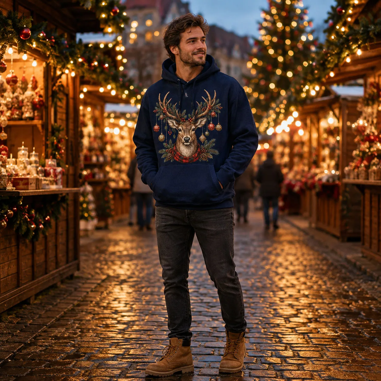 Christmas Hoodie Reindeer Graphic Men Women Oversized Pullover Sweatshirt Vintage Winter Party Xmas Gift Men's Winter Clothes