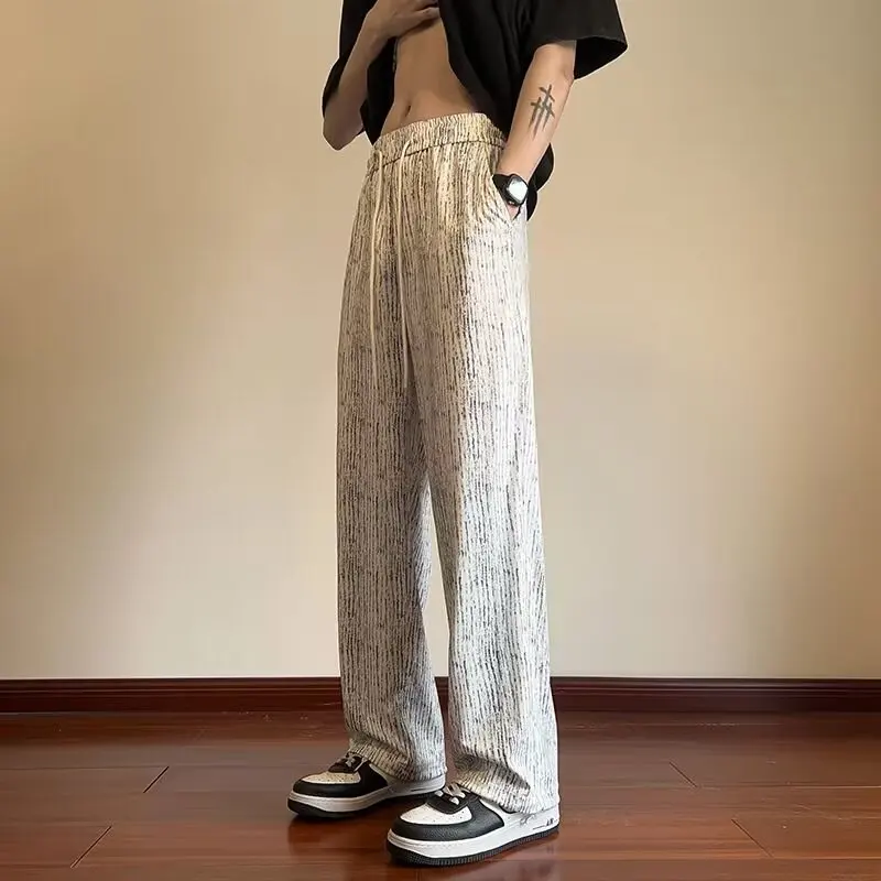Pantaloni lunghi casual dritti per adolescenti, sottili, da appendere, estivi, in seta di ghiaccio, da uomo, antirughe, Spor, colore base giovanile
