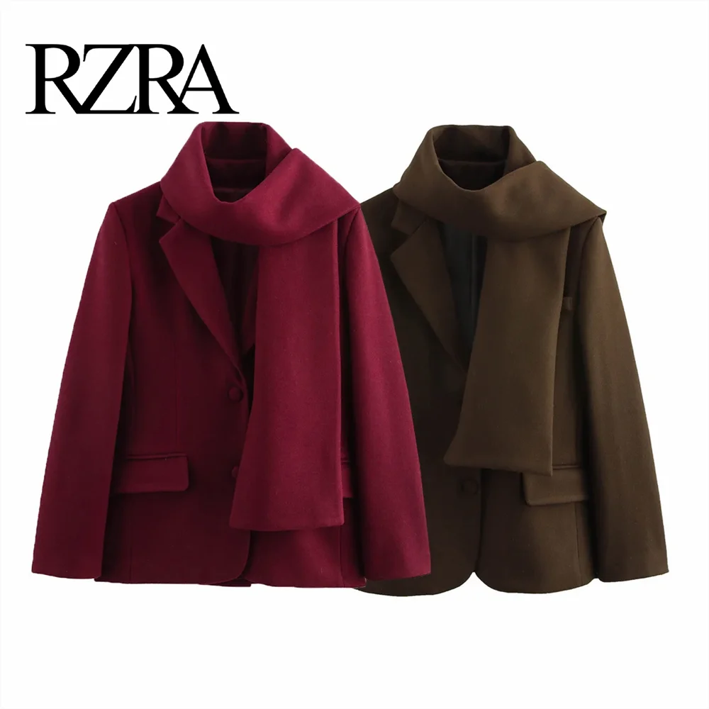 RZRA niche autumn new style French design fashionable and versatile casual style scarf woolen jacket