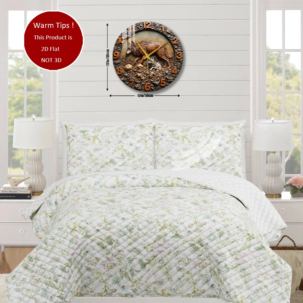 Tempered Glass Wall Clock Wolf And Cub Carving Suitable For Wall Decor or Tabletop Display Anywhere