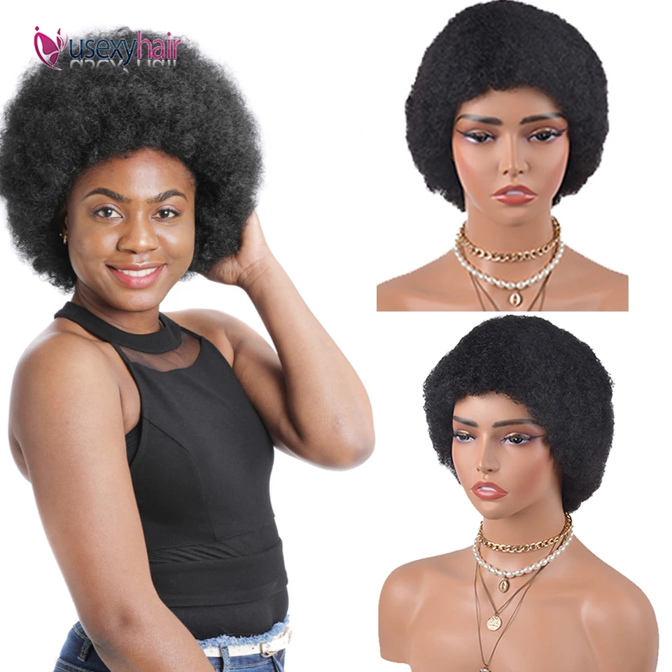 Short Afro Kinky Curly Hair Wigs For Black Women African Human Hair Fluffy And Soft Natural Brazilian Dark Full Machine Wigs