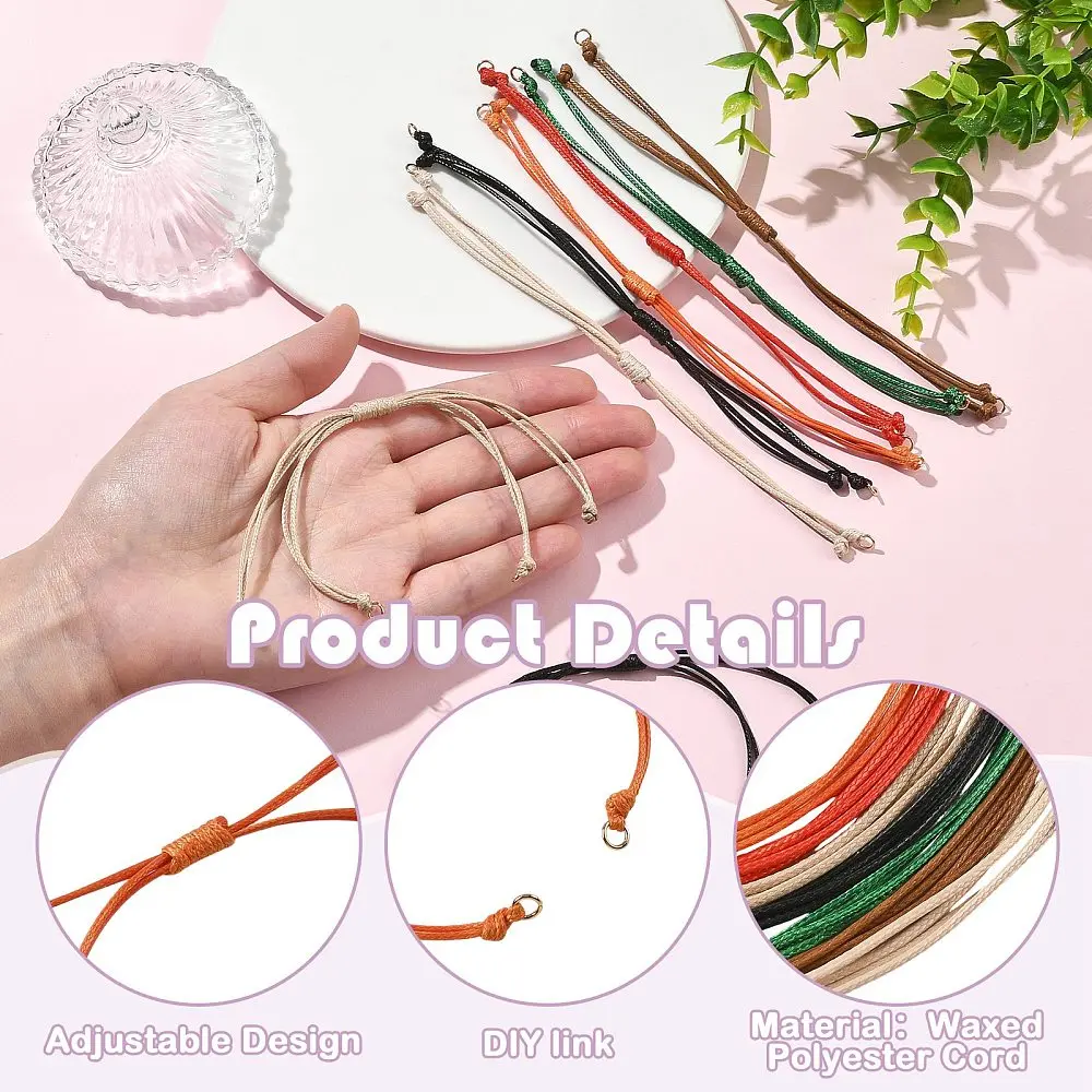 28pcs Adjustable Braided Waxed Polyester Cord Bracelet Base w/ Jump Rings Multi Color String Blank Bracelets for Jewelry Making