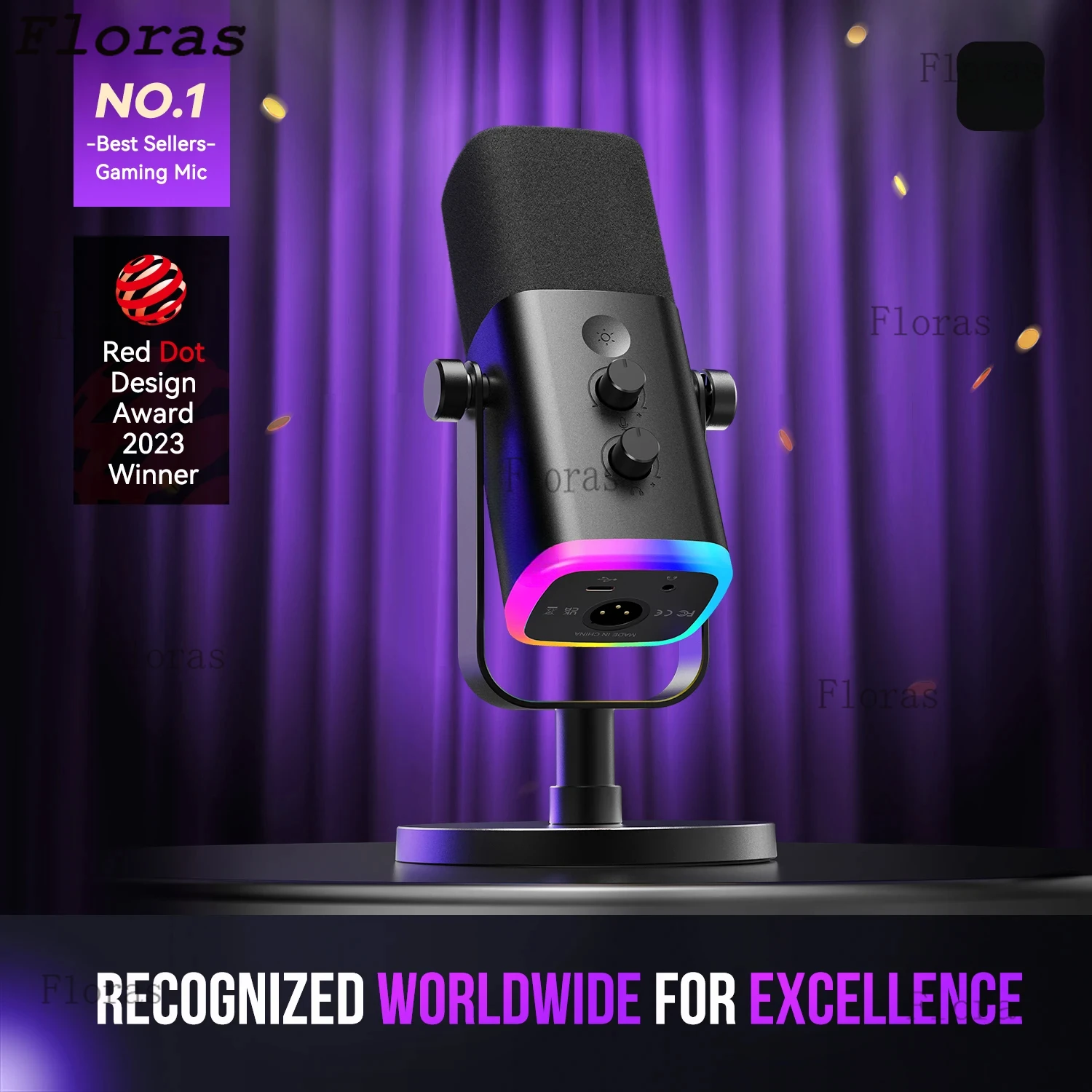 USB/XLR Dynamic Microphone with Touch Mute Button,Headphone jack,I/O Controls,for PC PS5/4 mixer,Gaming MIC Ampligame AM8