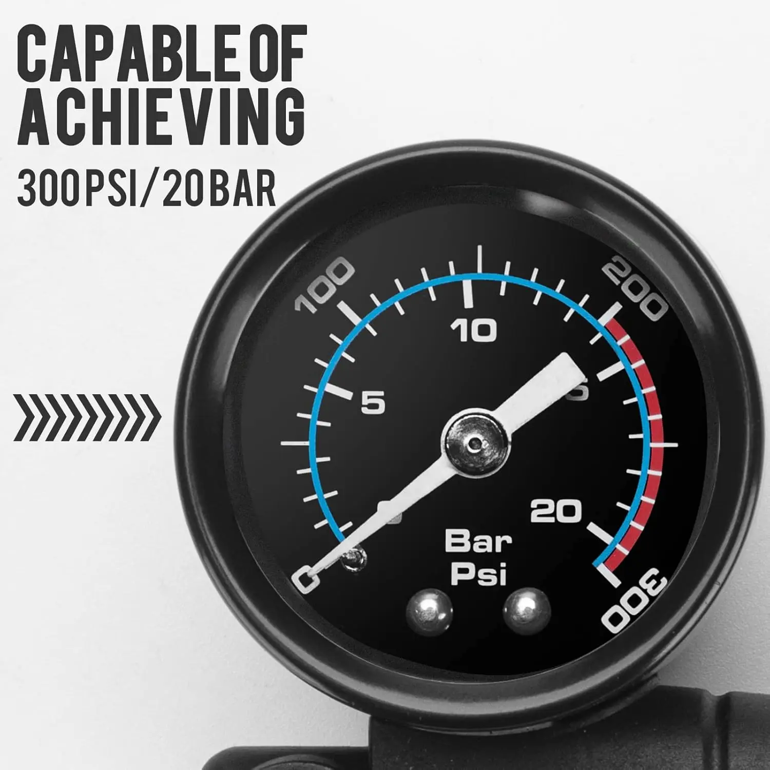 مضخة صدمات الدراجة ذات الضغط العالي 300 رطل لكل بوصة مربعة مع مقياس للدراجات الجبلية والطرق والدراجات النارية