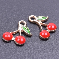 10pcs Cute Red Enamel Cherry Pendants For Jewelry Making Earrings Necklace Bracelets Materials Handmade Pendants Diy Accessories